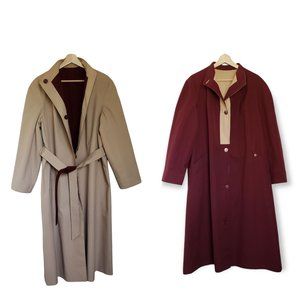 Etienne Aigner Reversible Trench Coat Tan Burgundy 14